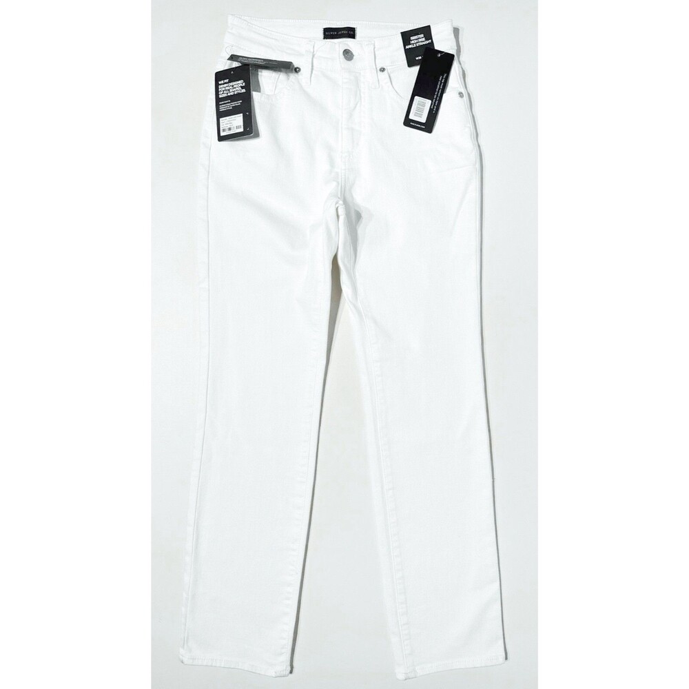 NWT $72 Silver Isbister High Rise Ankle Straight Jeans White Stretch Women 26x29